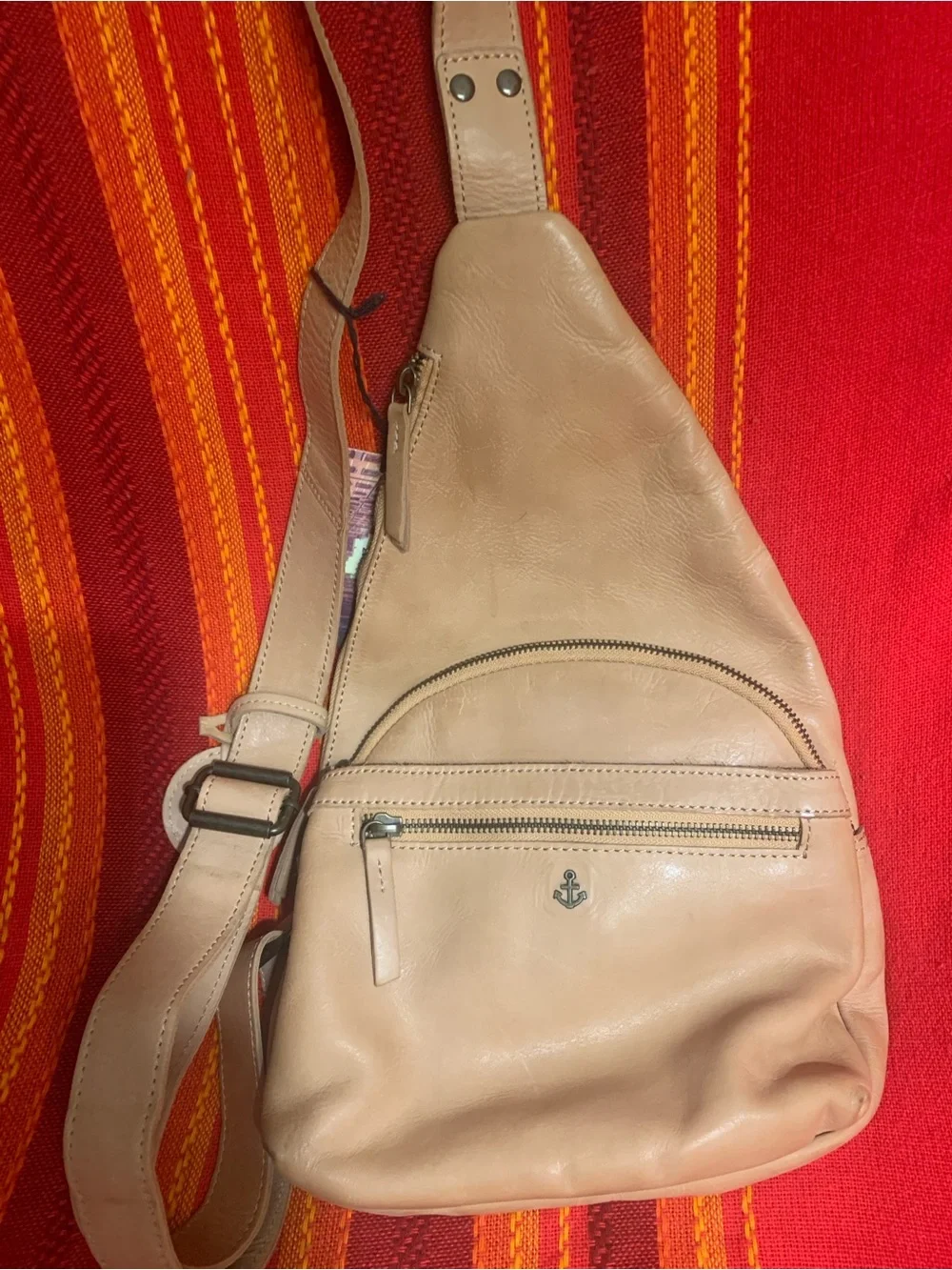 NWT Leather Sling Bag in Tan   - Anchor Accent